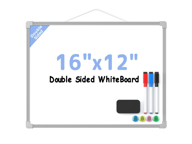 Double-Sided Dry Erase Board for Wall, 16'x12', Grey Frame Small Dry Erase White Board, Includes 3 Markers & 4 Magnets, Portable Whiteboard for...