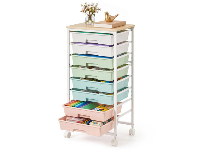 Rolling Cart with Drawers, Craft Organizers and Storage, Multicolor Wooden Tabletop, 8 Drawers, Office, Classroom, Craft Room, Dorm, 15.6 x 11.2 x...