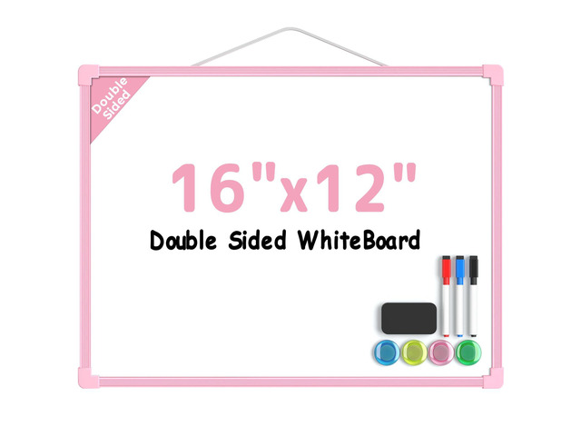 Double-Sided Dry Erase Board for Wall, 16'x12', Pink Frame Small White Board, Includes 3 Markers & 4 Magnets, Portable hanging Whiteboard for Home,...