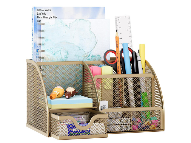 Mesh Desk Organizer with Drawer Multi-functional Pen Holder Stationery Organizer for Office School Supplies 6 Compartments Dorm Organizers and...