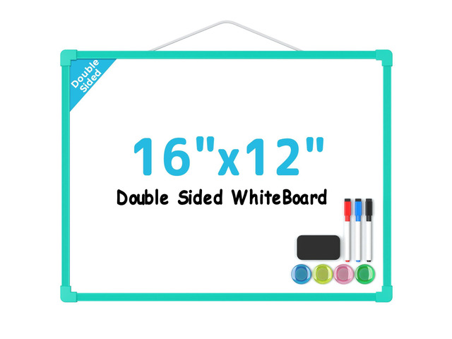Double-Sided Dry Erase Board for Wall, 16'x12', Green Frame Small Dry Erase White Board, Includes 3 Markers & 4 Magnets, Portable Whiteboard for...