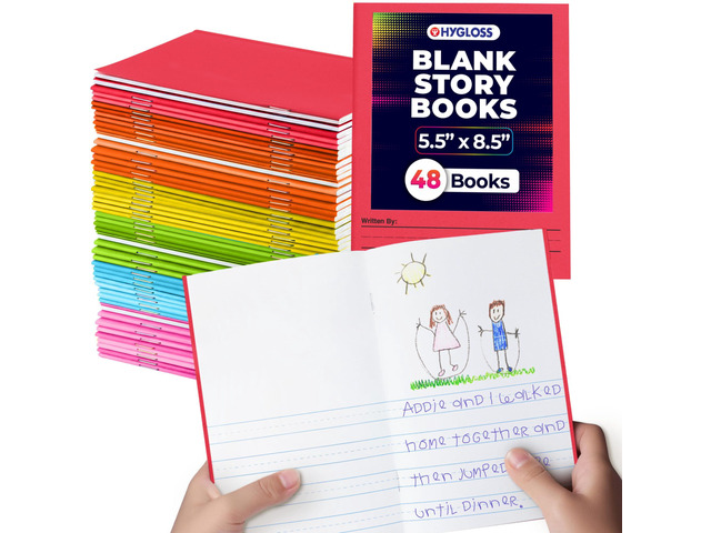 Half Blank Books for Kids to Write Stories & Illustrate Bulk 48 Pack 5.5' x 8.5' A5 Primary Journal for Grades K-2, Preschool/Kindergarten...