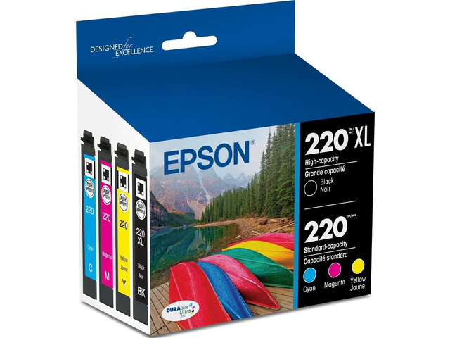 220 Genuine Ink Cartridge XL Black and Standard Color Combo Pack Works with WorkForce WF-2630 WF-2650 WF-2660 WF-2750 WF-2760 Expression XP-320...