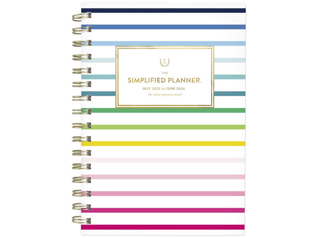 Planner 2025-2026 Academic, Simplified by Emily Ley, Weekly & Monthly, 5-1/2' x 8-1/2', Small, Monthly Tabs, Flexible Cover, Happy Stripe (EL37-200A)