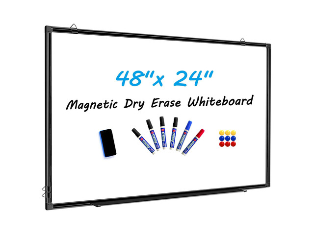 48'x24' Magnetic White Board Dry Erase Wall Mount Whiteboard - Office Home Classrooms White Board Hanging Writing Board with Black Aluminum Frame