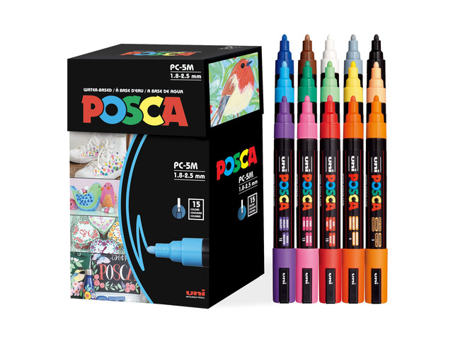 Paint Art Markers, Set of 15 5M Medium Acrylic Markers with Reversible Tips, Artist Recommended Paint Pens for Gifts, Decorations, Fabric, Metal,...