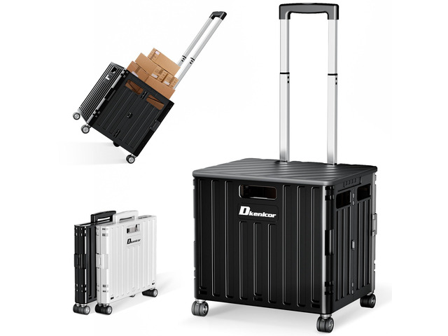 Folding Utility Cart, Portable Rolling Crate Handcart Collapsible Shopping Trolley with Lid, Foldable Tool Box Basket with 4 Rotate Wheels for...