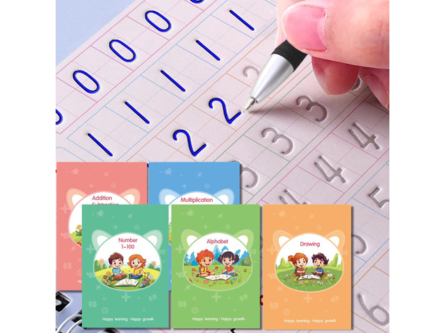 Magic Practice Copybook, Reusable Writing Practice Book, for Preschool Kids Age 3-8 Calligraphy 9.44in×6.29in(5 Books with Pens)