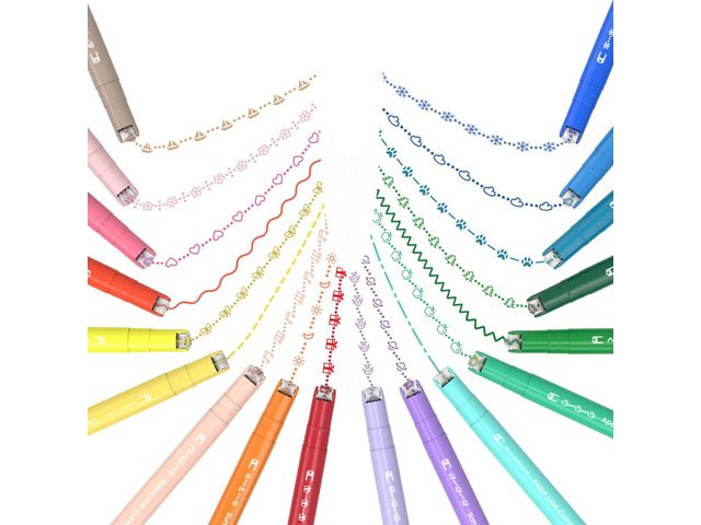 Dual Tip Curve Highlighter Pens, 18 Patterns, 18 Colors, 18 Pack Fine Tip Marker Pens with Curve Pattern Roller for Aesthetic Journaling, Bullet...