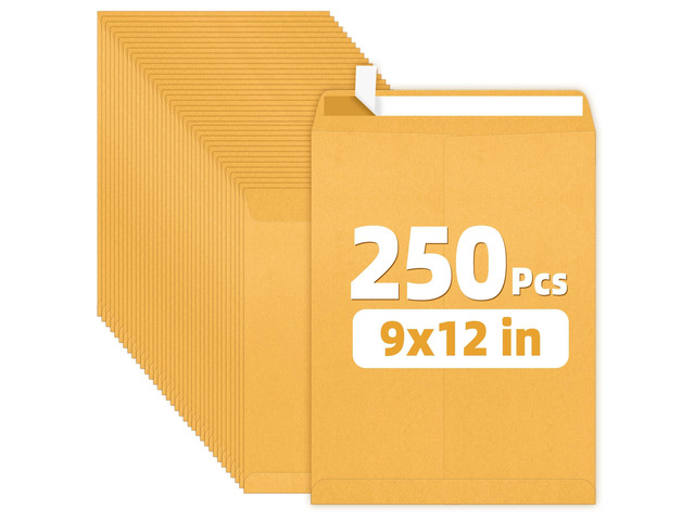 9 x12 Manilla Envelopes, 28lb Brown Kraft, Ultra Strong Quick-Seal Security Catalog Mailing Envelopes for Flat Letter Size Documents or Photos, 250...