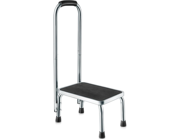 Step Stool with Handle for Adults Step stools with Handle for Elderly for Bed Chrome-Plated Steel Frame 330Lbs Capacity Use At Home Bathroom Kitchen