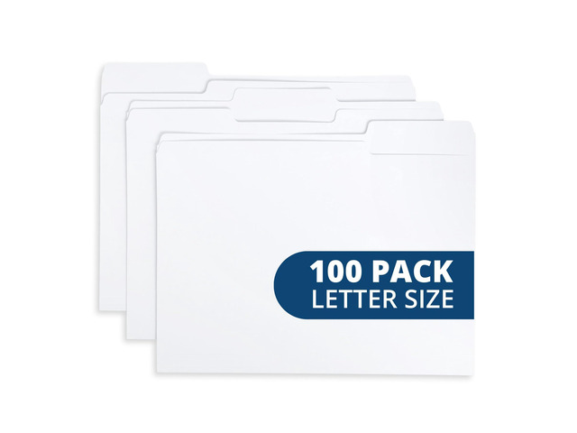 100 File Folders, Letter Size, 1/3 Cut Tab, White Durable 11pt Uncoated Paper, 1/3 Cut Top Tab, Assorted Tab Positions, for Office, School, and...