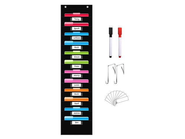 12 Pockets File Storage Pocket Chart with 12 Nametag Pockets,Hanging Wall File Organizer for Classroom and Office, Organize Your Assignments,...