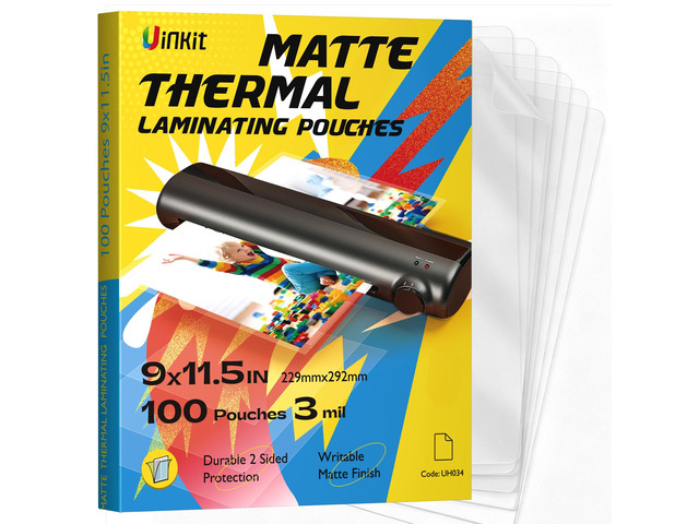 Matte Thermal Laminating Pouches 9 x 11.5 Inches 3mil Thick Matte Finish 100 Sheets Large Package Fitted for Letter Size Laminating Sheets 8.5 x 11