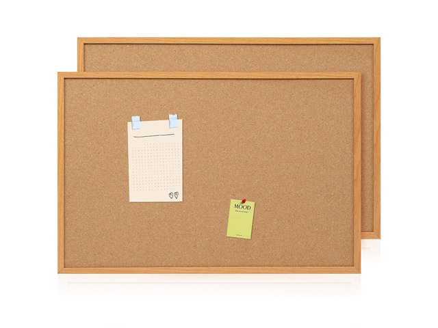 2 Pack Cork Bulletin Board 24 x 36, Wood Framed Corkboard for Wall Hanging Office Message Board, Large Notice Pin Board with 30 Push Pins, 10mm...