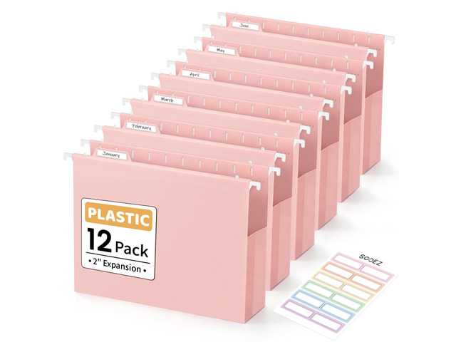 Extra Capacity Plastic Hanging File Folders, File Organizer 12 Counts Expanding File Folders Letter Size with 2' Expansion, 1/6-Cut Adjustable Tabs...