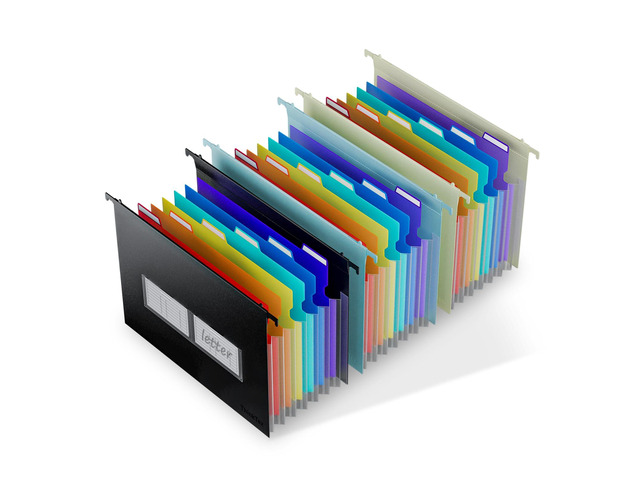 Plastic Expanding Hanging File Folders, 7 * 1.2' Accordion Pockets Large Capacity, Multi-Color Tabs, Letter Size for Filing Cabinet - 3 Packs 3 Colors