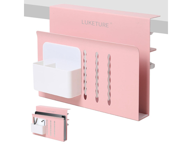 Desk Side Storage Laptop Holder No Drill Clamp On Organizer Steel Side Desk Organizer, Clamp on Laptop Mount with Pen Holder, Hanging Storage for...