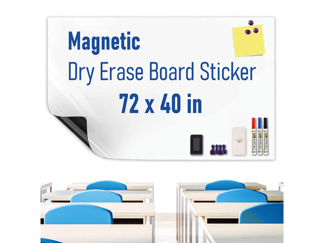 Large Magnetic Whiteboard Sticker Dry Erase Board for Wall - Adhesive Backing & No Ghosting 72' x 40' Dry Erase Board for Classroom Office Home...