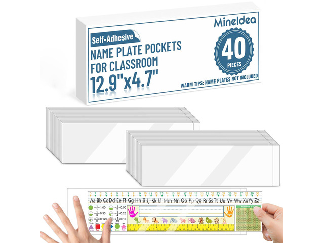 40 PCS Nameplate Pocket, 12.9' x 4.7' Adhesive Desk Nameplates Sleeves Name Tag Holder, Upgrade Crystal Clear Scratch Proof Easy Remove Name Tag...