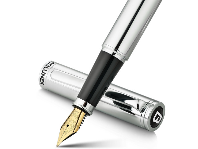 Silver Fountain Pen,Stunning Luxury Pens with Bright Silver Chrome, Gorgeous 24K Gilded Nib(Medium), Fancy Pen Gift for Men & Women -Ink...