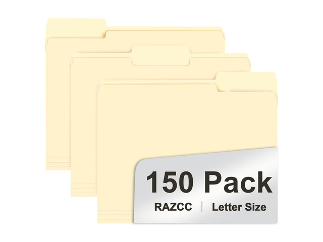 File Folder, 150 Pack 1/3 Cut Tab File Folders Letter Size, Manila Folders, Folders with Tab, Great for Organizing and Easy File Storage