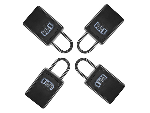 Portable Key Lock Box for House Key, Weatherproof Resettable Code House Key Safe Security Lock(4 Pack, Black)