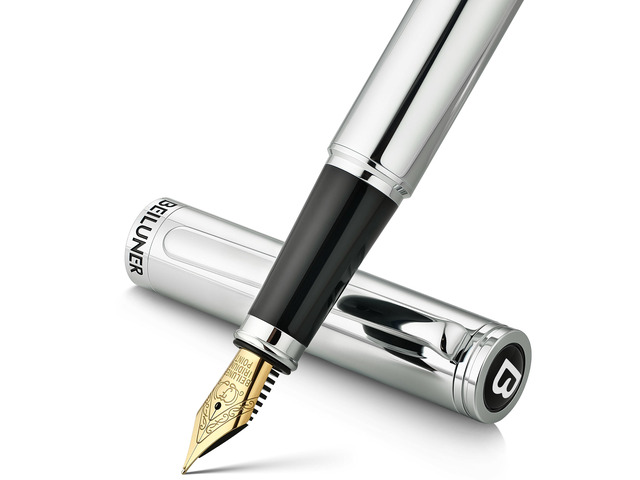Silver Fountain Pen,Stunning Luxury Pens with Bright Silver Chrome, Gorgeous 24K Gilded Nib(Fine),Gift Pen Set for Men & Women -Ink...