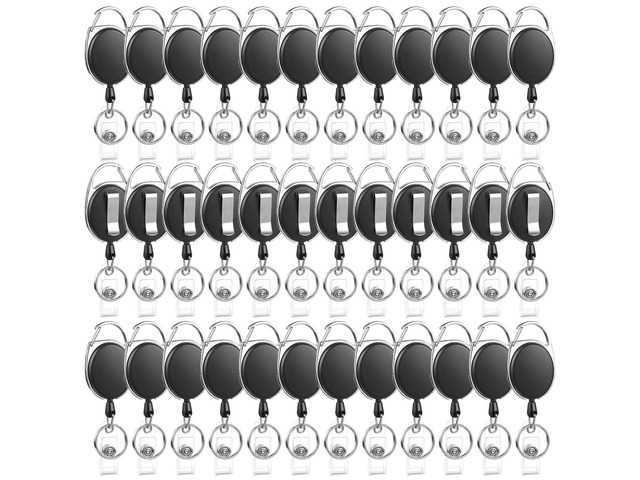 50 Pack Retractable Badge Reels with Carabiner and Key Ring Heavy-duty plastic and metal, 25.5 in retractable cord, clip for belt or pocket, for ID...