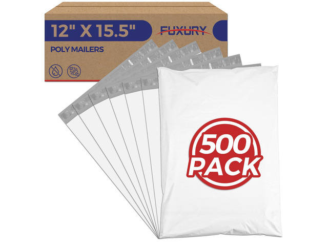 Poly Mailers 12x15.5' 500 Pack,White Bulk Shipping Bags for Clothing Bulk Pack Mailers Poly Bag,Strong Adhesive Packaging,Self Seal Mailing...