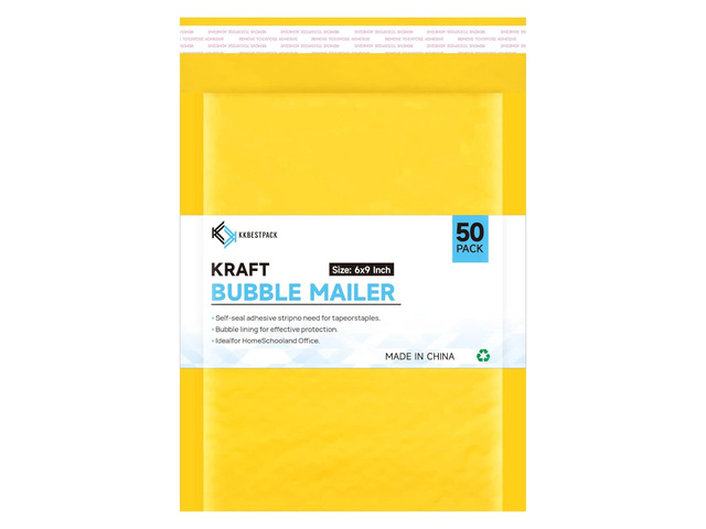 Kraft Paper Bubble Mailers #0, 6x10 Inch Self-Seal Padded Mailing Envelopes, Usable Size 6x9, Pack of 50