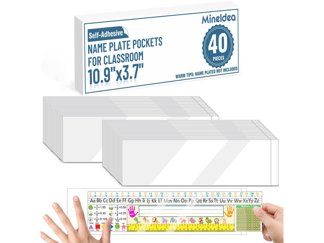 40 PCS Nameplate Pocket, 10.9' x 3.7' Adhesive Desk Nameplates Easy Remove Holder Name Tag Sleeves, Upgrade Crystal Clear Scratch Proof Name Tag...