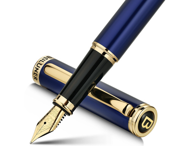 Blue Fountain Pen,Stunning Luxury Pens with 24K Gold Finish, Gorgeous 24K Gilded Nib(Medium), Fancy Pen Gift for Men & Women -Ink Converter-Elegant,...