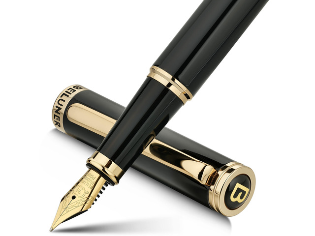 Black Fountain Pen,Stunning Luxury Pens with 24K Gold Accents, Gorgeous 24K Gilded Nib(Medium), Trustworthy Pen Gift for Men & Women -Ink...