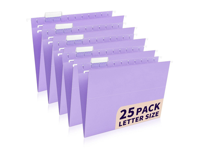 25-Pack Light Purple Hanging File Folders, Letter Size, Includes 35 Transparent Label Cards & 50 Sticker Labels,1/5-Cut Tabs for Home & Office...