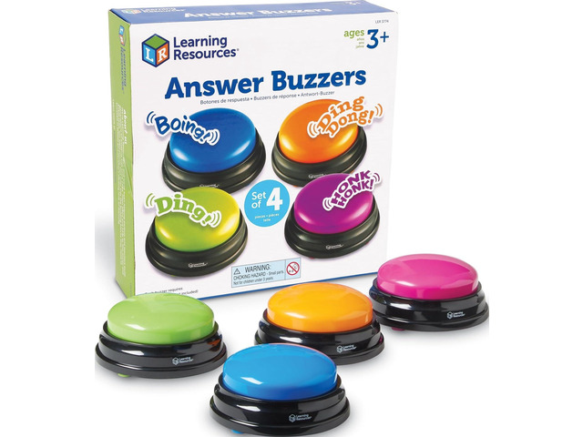 Answer Buzzers, Set of 4 Classroom Must Haves, Teacher Supplies, Sound Effect Button, Family Game Shows, Buzzers for Trivia, Participation Tools