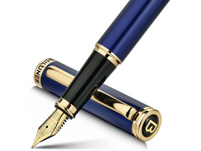 Blue Fountain Pen,Stunning Luxury Pens with 24K Gold Finish, Gorgeous 24K Gilded Nib(Fine), Trustworthy Pen Gift for Men & Women -Ink...