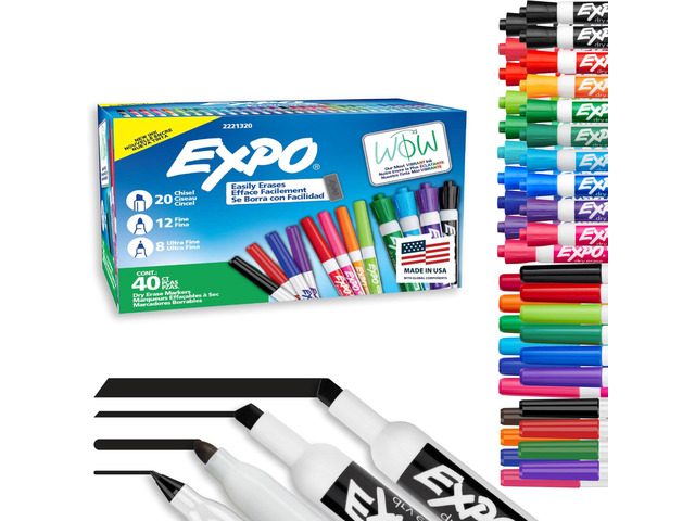 Dry Erase Markers Ultimate Pack, Assorted Colors, Chisel, Fine & Ultra Fine Mixed Tips, 40 Count - Whiteboard Markers for Office, School, Classroom