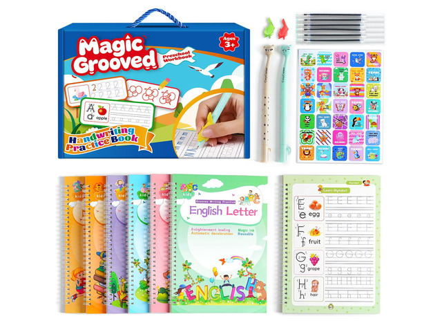 Magical Handwriting Workbooks Handwriting Practice Copybook, Handwriting Aid Magic Pen Reusable Copybook Grooves Template Design for Children Books...