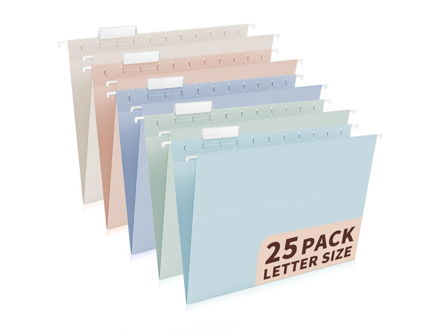 25-Pack Morandi Hanging File Folders,Letter Size with 35 Transparent Label Cards,50 Sticker Labels,1/5-Cut TabsHome Office & Filing Cabinets