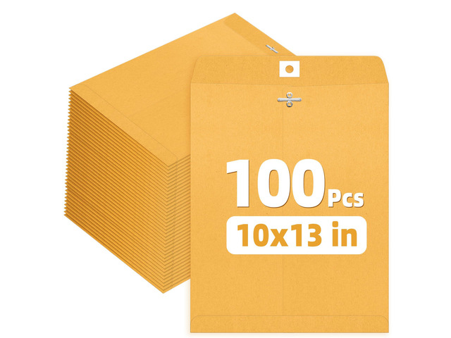 Manilla Envelops, 10'x13' Brown Kraft Envelopes with Clasp Closure, 28-lb Paper Mailing Envelopes, 100 Count Great for Filing, Storing or Mailing...
