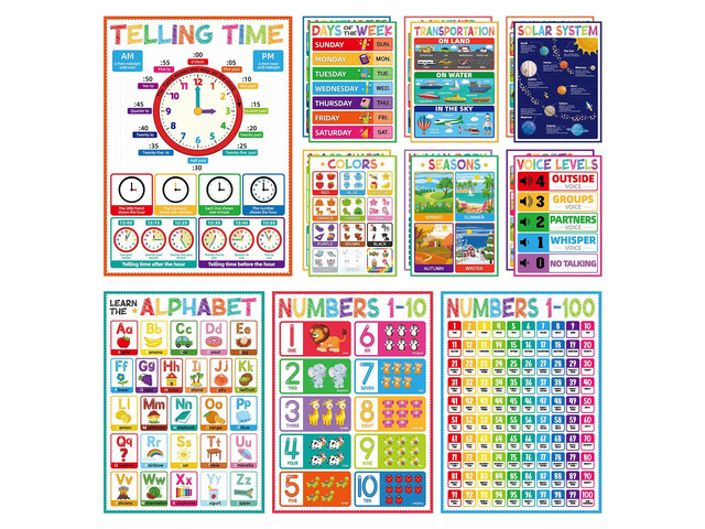 16 Educational Posters for Classroom - Kindergarten Preschool Elementary Classroom Must Haves - Laminated Learning Posters for Toddlers 1-3,Class...