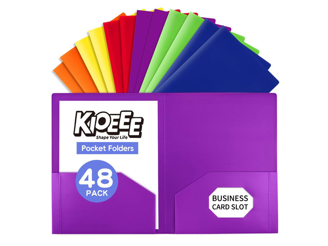 48Pcs Plastic Folders with Pockets (Multi-Colored),Fit Letter Size Paper,Durable Heavy Duty,2-Pocket Folder for School Office or Home,Durable...
