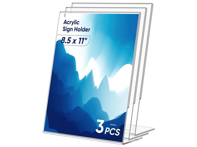 3 Pack Acrylic Sign Holder 8.5x11 Inches, L-Shape Flyer Holder Stand Clear Display Holder, Menu Display Stand, Table Paper Holder, Plastic Sign...