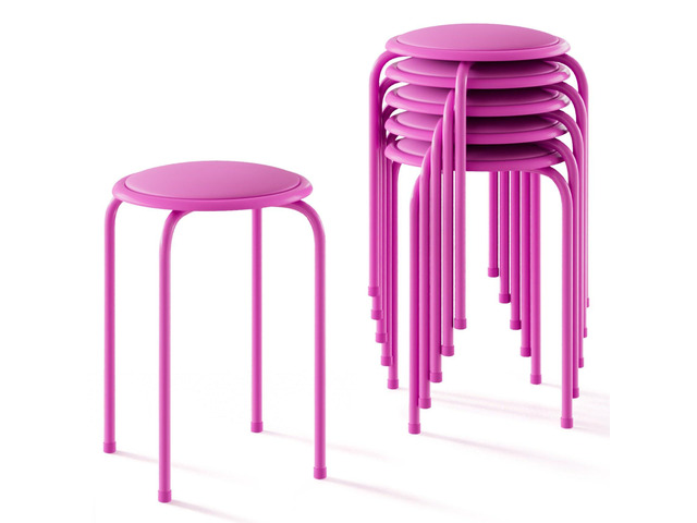 6-Piece Stacking Stools, 17 Inch Standard Height, Padded Seat & Steel Legs, Portable Stackable Decoration Stools for School Classroom and Office...