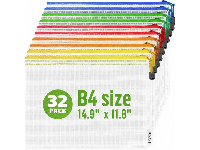 32 Pack Large Mesh Zipper Pouch B4 (12x15in) - Game Bags for Puzzle and Toy Storage Bags - Board Game Storage Zip Plastic Mesh Bags for Toys &...