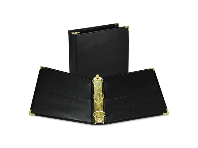 Classic Collection Leather 3 Ring Binder, Executive Presentation Portfolio, 2 Inch (Holds 425 Sheets), Brass Round Ring, Black