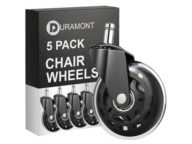 Office Chair Wheels - Set of 5 Rollerblade-Style Caster Wheels, Smooth & Quiet Rolling, Protects Hardwood Floors & Carpets, Universal Fit, Durable...