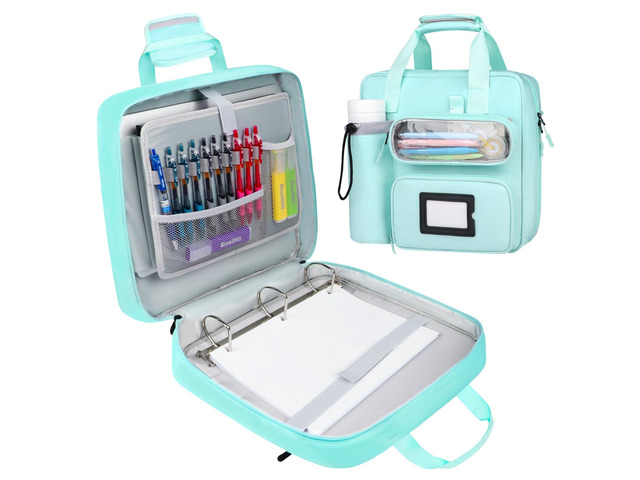 3 Inch D-Ring Zipper Binder Bag, 700 Sheet Capacity Multi-Pockets Organizer, 13 Inch Laptop Carrying Case with Bottle Holder& Shoulder Strap for...