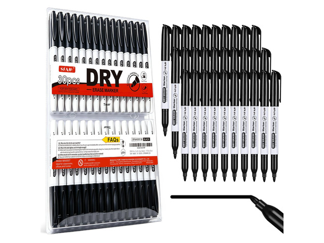 Black Dry Erase Markers Fine Tip, 30 Pack, 1-2mm Line, Low Odor Easily Erases, Non-Toxic Ink, Whiteboard Markers For Office Teams, Teachers,...